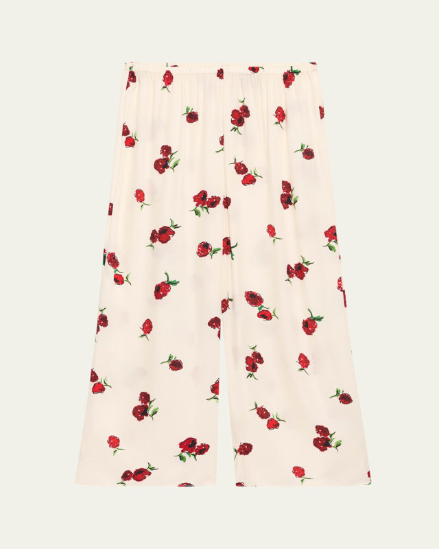 Mindy Floral Wide-Leg Crop Pull-On Pants